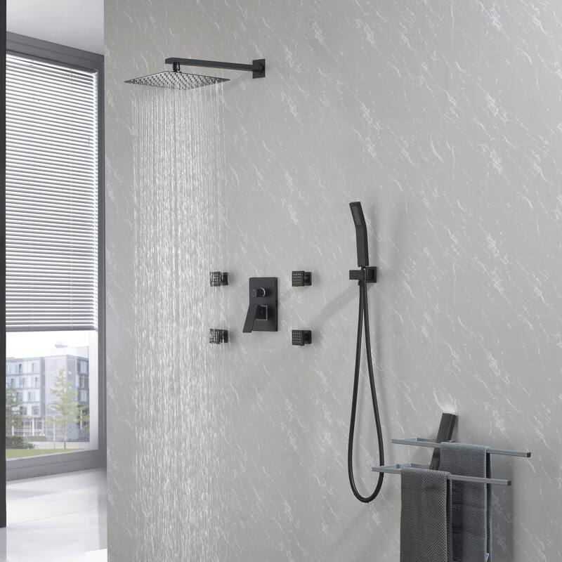 10" Matte Black Rainfall Shower Head with Handheld Sprayer and 3
